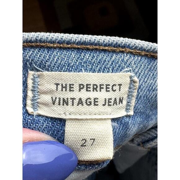 Madewell The Perfect Vintage Blue Distressed Raw Hem Jeans Women's Size 27 - Picture 6 of 6